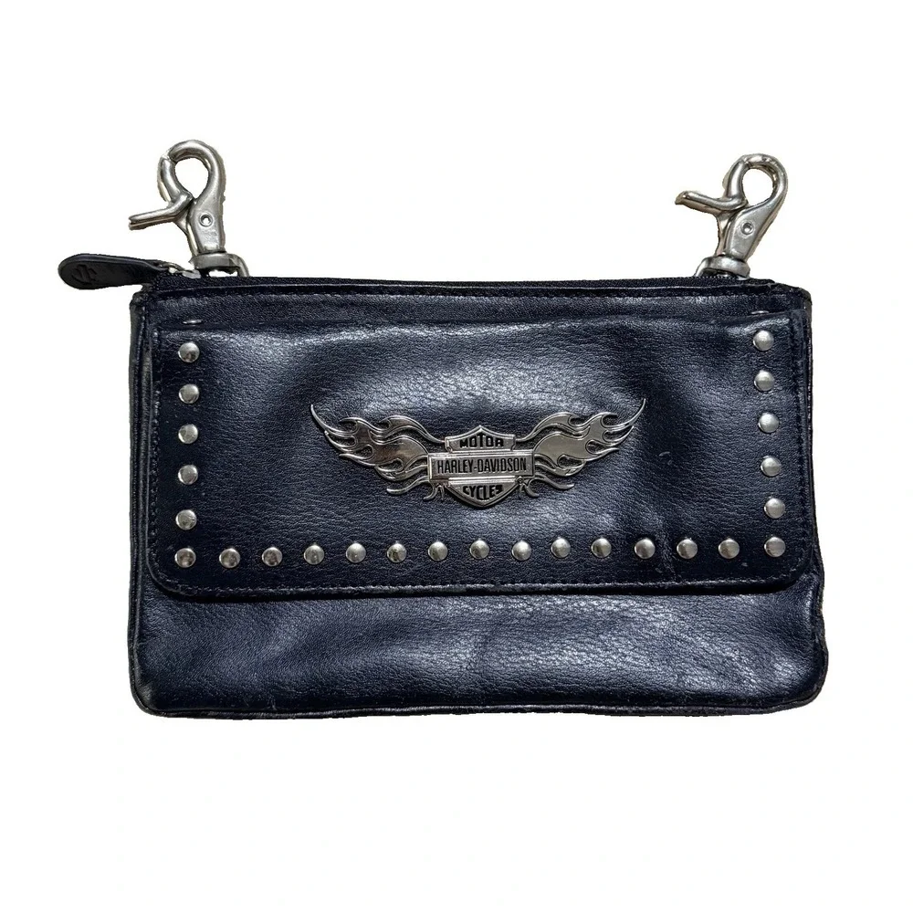 Harley Davidson, Genuine Leather Belt Clip Hip Bag, Black